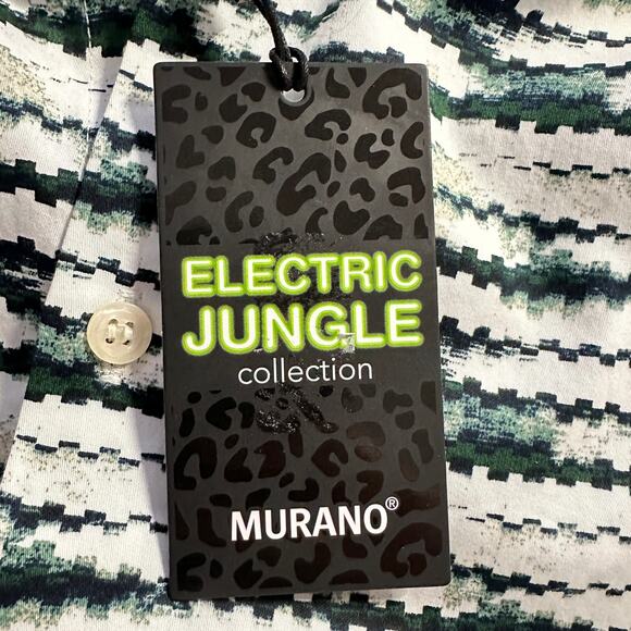 Murano Slim Fit Electric Jungle Geometric Long Sleeve Shirt Sz 3XT Tall Green - Picture 4 of 5